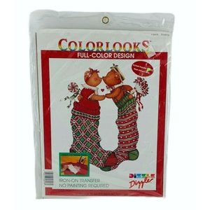 Dizzle Colorlooks Vintage Christmas Iron On Transfer Bears Stockings  9"x 2" NEW